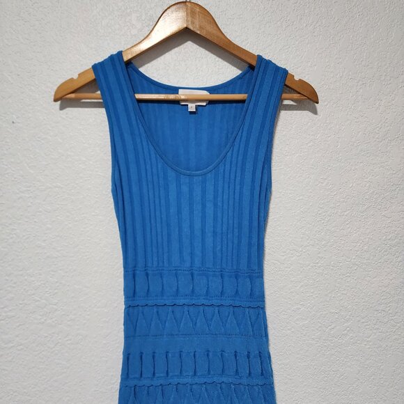 Milly Blue Pepper Dress Chic Mini Sleeveless Ribbed Knit Top Ruffle Hem Bold - Picture 3 of 8